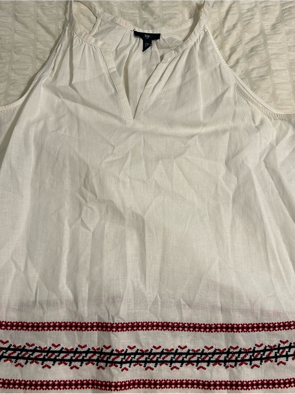 GAP White Sleeveless Top with Red & Black Embroidered Trim